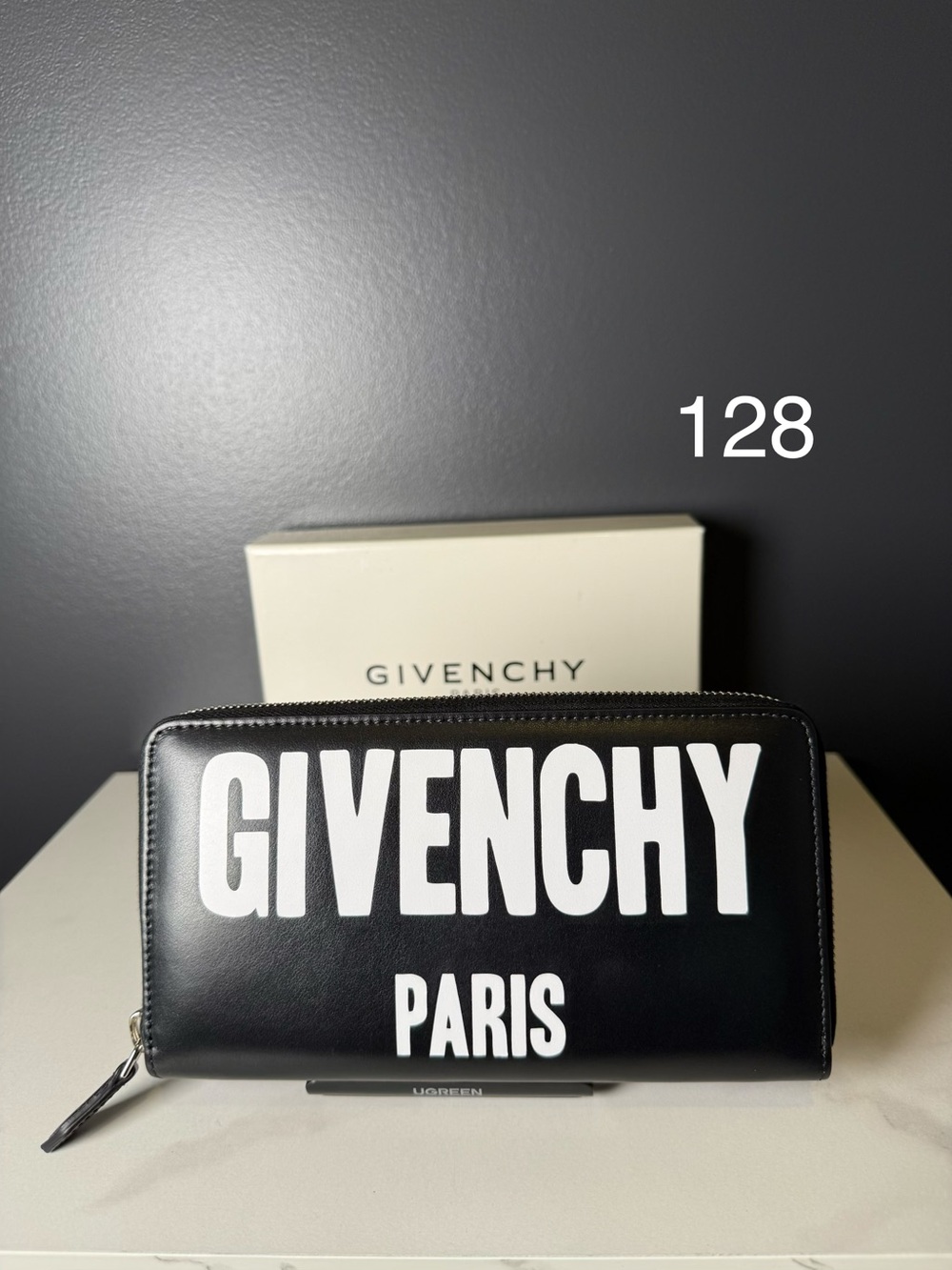 Givenchy Black and White Logo Zip Wallet